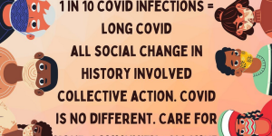 a colour picture of diverse group of people saying 1 in 10 covid infections = long covid